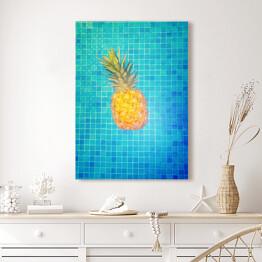 Obraz na płótnie Żółty ananas na błękitnym tle