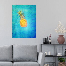 Plakat Żółty ananas na błękitnym tle