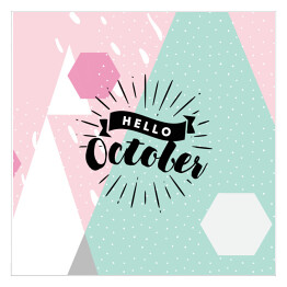 Plakat samoprzylepny "Witaj, październiku!" - typografia na pastelowym tle