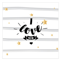 Plakat samoprzylepny "Kocham Cię" - napis wśród złotych gwiazd
