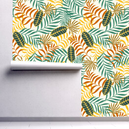 Tapeta w rolce Tropikalny tło z palmowymi liśćmi w różnych kolorach