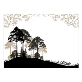 Plakat samoprzylepny Krajobraz lasu - drzewa iglaste i liściaste