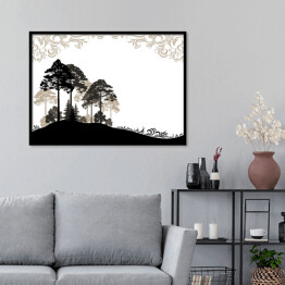 Plakat w ramie Krajobraz lasu - drzewa iglaste i liściaste