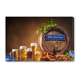 Obraz na płótnie Oktoberfest - beczka na piwo i kufle do piwa