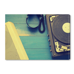 Obraz na płótnie Sprzęt muzyczny na drewnianym stole