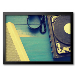 Obraz w ramie Sprzęt muzyczny na drewnianym stole