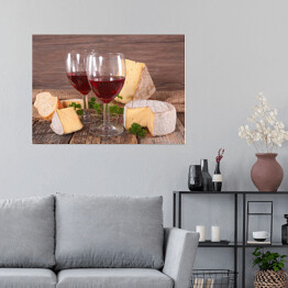 Plakat samoprzylepny Wino w kieliszkach i ser