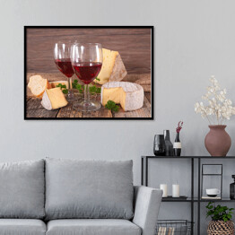 Plakat w ramie Wino w kieliszkach i ser