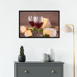 Plakat w ramie Wino w kieliszkach i ser