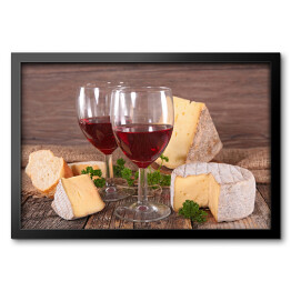 Obraz w ramie Wino w kieliszkach i ser