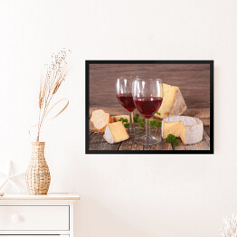 Obraz w ramie Wino w kieliszkach i ser