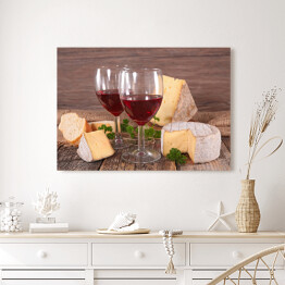 Obraz na płótnie Wino w kieliszkach i ser