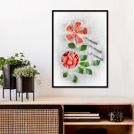 Plakat w ramie Części arbuza ułożone w kształt kwiatów
