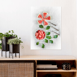 Plakat Części arbuza ułożone w kształt kwiatów
