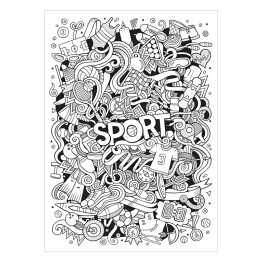Plakat samoprzylepny Ilustracja czarno biała - symbole nawiązujące do sportu