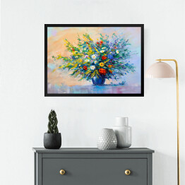 Obraz w ramie Kwiaty w wazonie - malarstwo olejne na płótnie