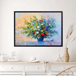 Obraz w ramie Kwiaty w wazonie - malarstwo olejne na płótnie