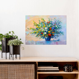 Plakat samoprzylepny Kwiaty w wazonie - malarstwo olejne na płótnie