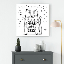 Obraz na płótnie Pozytywne przesłanie z kotem - biało czarna typografia