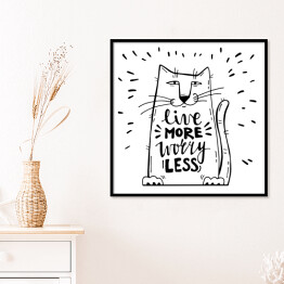 Plakat w ramie Pozytywne przesłanie z kotem - biało czarna typografia