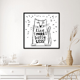 Plakat w ramie Pozytywne przesłanie z kotem - biało czarna typografia