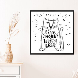Obraz w ramie Pozytywne przesłanie z kotem - biało czarna typografia