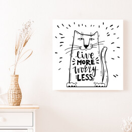 Obraz na płótnie Pozytywne przesłanie z kotem - biało czarna typografia