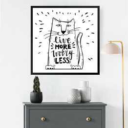 Obraz w ramie Pozytywne przesłanie z kotem - biało czarna typografia