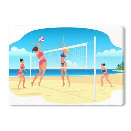 Dziewczyny grające w siatkówkę na plaży - ilustracja