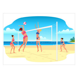 Dziewczyny grające w siatkówkę na plaży - ilustracja