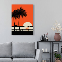 Obraz na płótnie Zachód słońca na tropikalnej plaży - ilustracja w minimalistycznym stylu