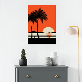 Plakat samoprzylepny Zachód słońca na tropikalnej plaży - ilustracja w minimalistycznym stylu