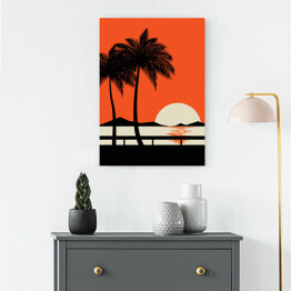 Obraz na płótnie Zachód słońca na tropikalnej plaży - ilustracja w minimalistycznym stylu