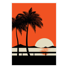 Plakat Zachód słońca na tropikalnej plaży - ilustracja w minimalistycznym stylu
