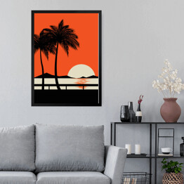 Obraz w ramie Zachód słońca na tropikalnej plaży - ilustracja w minimalistycznym stylu