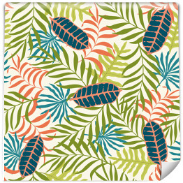 Tapeta winylowa zmywalna w rolce Tropikalny deseń z palmowymi kolorowymi liśćmi