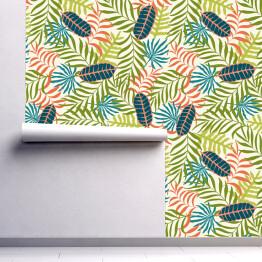 Tapeta samoprzylepna w rolce Tropikalny deseń z palmowymi kolorowymi liśćmi