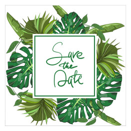 Plakat samoprzylepny Napis wśród tropikalnych liści na białym tle