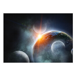 Plakat samoprzylepny Kilka planet w pięknym blasku światła na ciemnym tle
