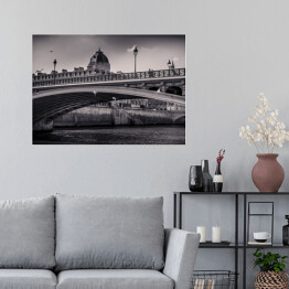 Plakat samoprzylepny Czarno biała grafika Mostu nad Sekwaną we Francji