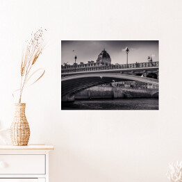 Plakat samoprzylepny Czarno biała grafika Mostu nad Sekwaną we Francji