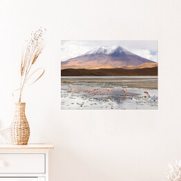 Plakat samoprzylepny Laguna Hedionda z flamingami, Boliwia