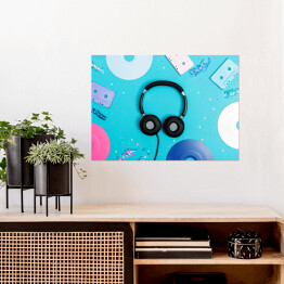 Plakat samoprzylepny Sprzęt muzyczny na niebieskim tle