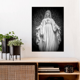 Plakat samoprzylepny Statua Matki Boskiej - czarno biała ilustracja
