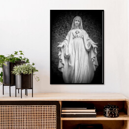 Plakat w ramie Statua Matki Boskiej - czarno biała ilustracja
