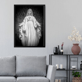 Obraz w ramie Statua Matki Boskiej - czarno biała ilustracja