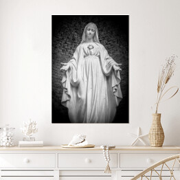 Plakat samoprzylepny Statua Matki Boskiej - czarno biała ilustracja