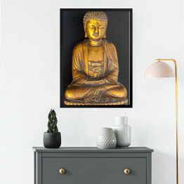 Obraz w ramie Złoty Budda na czarnym tle