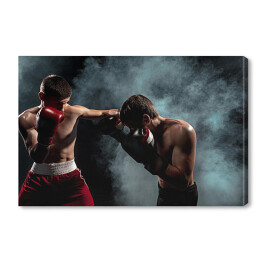 Obraz na płótnie Dwóch profesjonalnych bokserów na czarnym przydymionym tle 