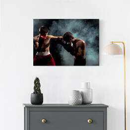 Obraz na płótnie Dwóch profesjonalnych bokserów na czarnym przydymionym tle 